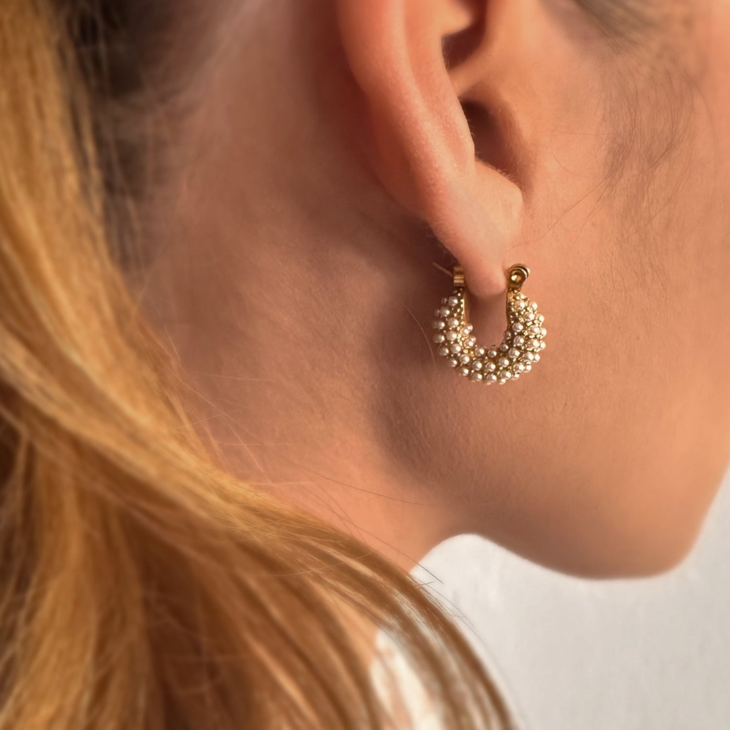 Mini Capri Pearl Hoop Earrings